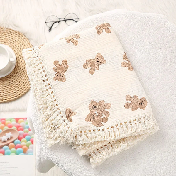 Bear Print Cotton Muslin Swaddle