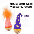Cat Tumbler Toy with Natural Beech Base β Turkey Feather & Catnip Interactive Play, Self-Righting Design