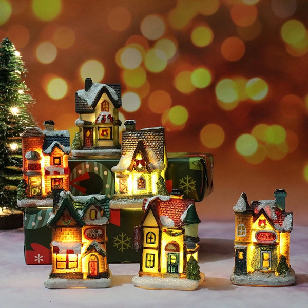 Decoraciones navideñas de casitas con luz para el hogar, adornos, regalo de Navidad para niños, Año Nuevo 2025, decoración navideña, luz nocturna para dormitorio con batería