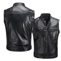 Chaleco de piel sintética para hombre, chaleco de cuero para hombre, otoño e invierno, motocicleta, cremallera, botón, motocicleta, chaleco de cuero casual