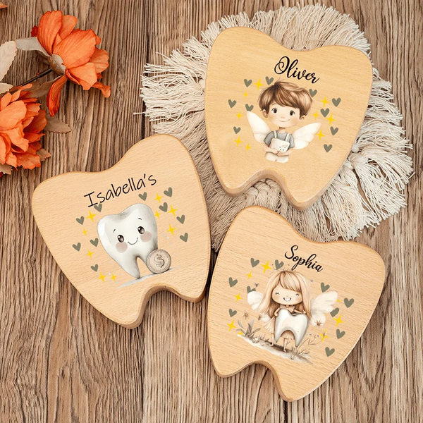 Custom Tooth Keepsake Box Baby Shower Gift First Haircut and Tooth Storage Box Personalized Gift Wooden Tooth Fairy Box
