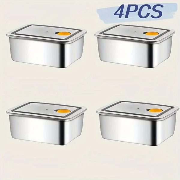 Juego de 4 recipientes de acero inoxidable para almacenamiento de alimentos - Gruesos, a prueba de fugas, sin BPA y apilables para organizar el refrigerador, congelador o despensa