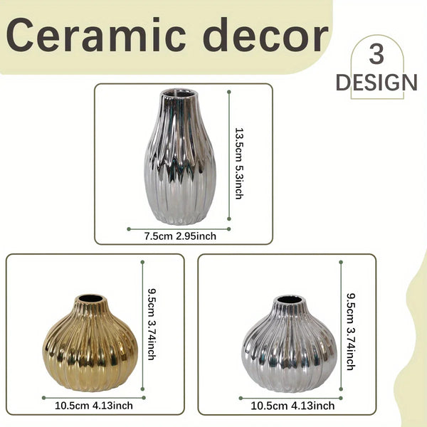 XIYA FLOWER Unique Geometric Vase Modern and Minimalist Style Ceramic Craftsmanship Gold Silver Festival Home Decor