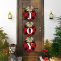 Christmas Pendant Plaid Christmas Wreaths JOY Signs Christmas Decorations for Home 2025 Xmas Front Door Garage Door Wall Decor
