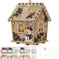 Christmas DIY Pearl Art Craft Kit Wooden Gingerbread House Shape Diamond Bead Painting Ornament Xmas DIY Handcraft Kit Decor