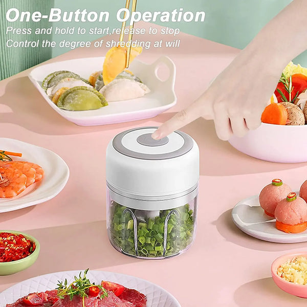 Mini picadora eléctrica de ajo, verduras, chile, carne y jengibre de 100/250 ml, resistente y duradera, batidora de cocina con carga USB