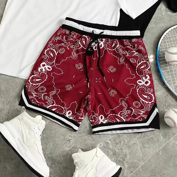 Pantalones cortos de verano estilo vintage para hombre, moda casual, pantalones cortos deportivos de entrenamiento, estampado floral de estilo étnico, ropa urbana casual