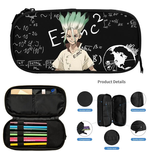 Senku Ishigami Dr Stone Apan Anime Pencil Cases for Student Gifts Pen Box Pencil Bag Large Storage Pencil Pouch Pen Holder