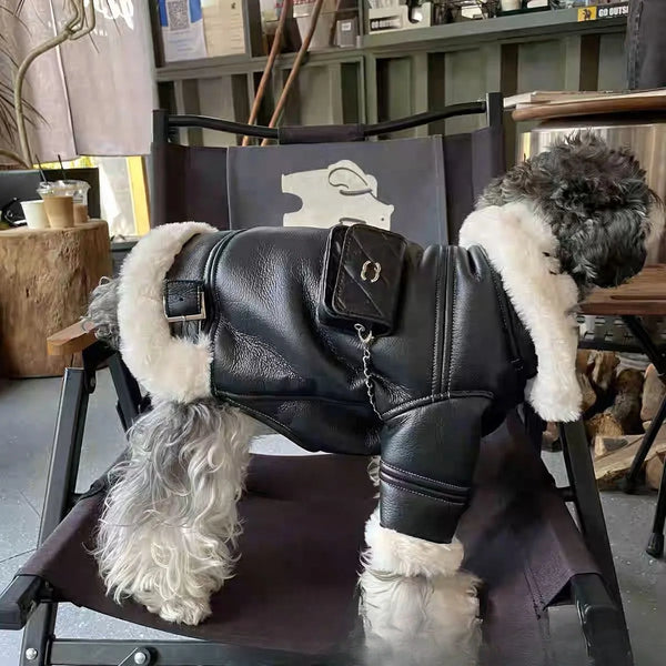 Dog Biker Motorcycle Cotton Coat Clothes Chennai Phalanx Biker Teddy Small Medium Pet Dogs Cats Winter Warm Cotton Black Coat