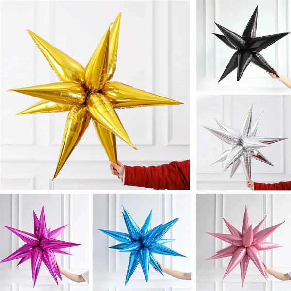 8/10/12Pcs Silver Gold Rose Red Blue Star Starburst Foil Balloons Cone Foil Balloons Birthday Wedding Christmas Party Decor