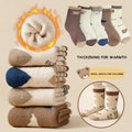 5 Pairs Winter Autumn Thicken Warm Kids Boys Half Socks Cartoon Bear Striped Cute Cozy Soft Brushed Breathable Children Socks