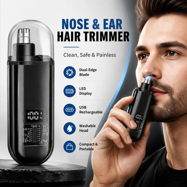 Recortador de vello nasal para hombre, eléctrico, recargable por USB, cortador de vello de nariz y orejas, con pantalla LED, herramienta de aseo portátil