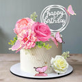 Flower Cake Toppers with Butterfly Happy Birthday and Artificial Rose Flowers Eucalyptus Butterflies for Birthday Wedding