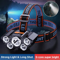 5LED Strong Light Headlamp Rechargeable Waterproof Outdoor Fishing Long Range Headlamp