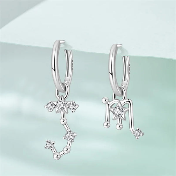 Nuevos pendientes de botón de plata de ley 925, serie de los doce signos del zodiaco con circonitas, joyería de boda para mujer, moda para chicas.