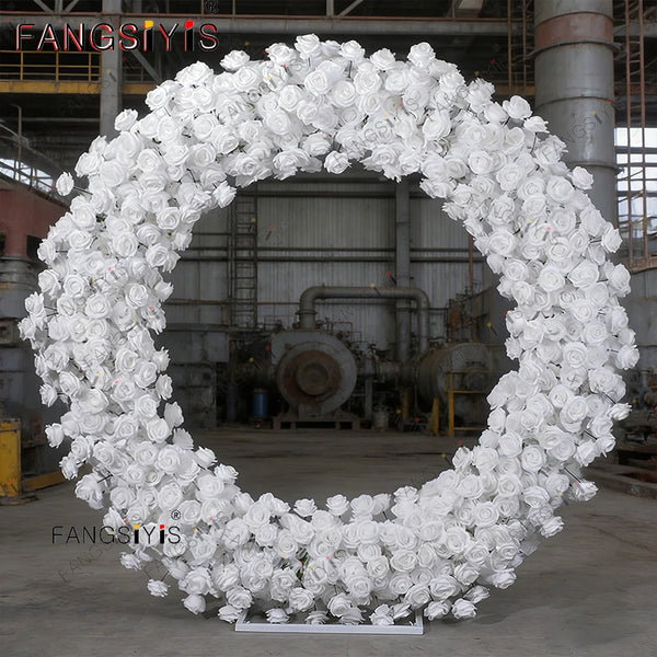 Luxury Rose Flower Row Runner Arrangement White Wedding Backdrop Circular arch Decor Floral With Frame Event Banquet Party Prop