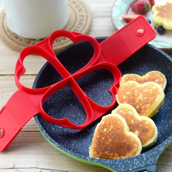 Molde de silicona antiadherente para tortitas con 4 orificios y formas múltiples, aro para huevos fritos, para cocina familiar y sorpresas diarias.