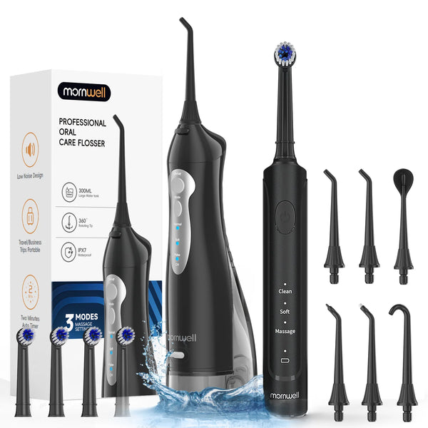 Mornwell Electric Toothbrush with Water Flosser Combo: Portable Oral Clean Kit for Teeth Brushing & Flossing,for Multiple Users