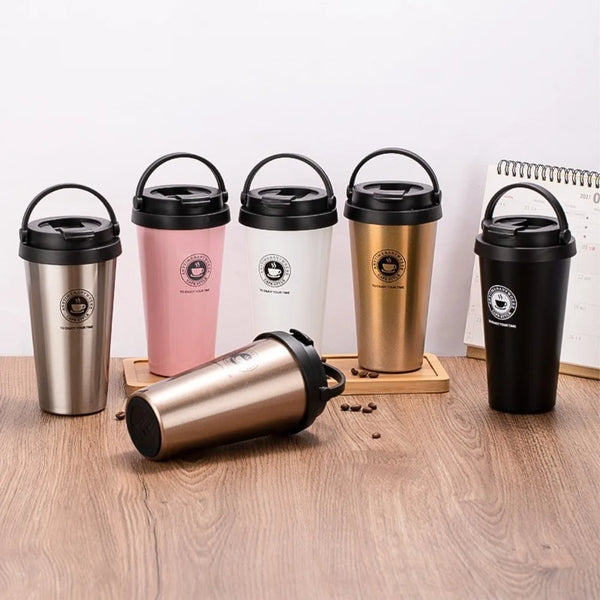 Taza de café aislada de 16 oz, termo para café con tapa a prueba de fugas y asa, material 304, aislamiento de doble pared y diseño a prueba de fugas