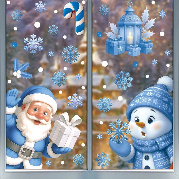 Christmas Window Stickers Winter Snowman Santa Claus Snowflake Elk Static Stickers Glass Ornaments Merry Christmas Decor