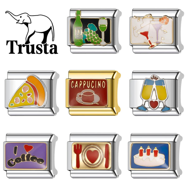 Trusta 2024 Fashion Cute Food Charm Italian Links 9mm Bracelet Stainless Steel For Girls Birthday Party Gift DIY Jewelry N006