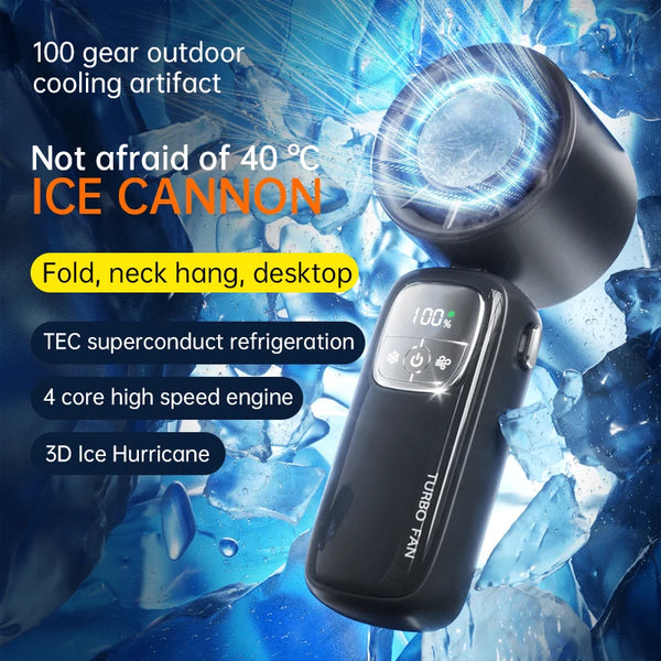 2025 New Creative Digital Display Mini Electric Fan Hanging Neck Handheld Fan Portable Turbo High-speed Folding Ice Cooling Fan