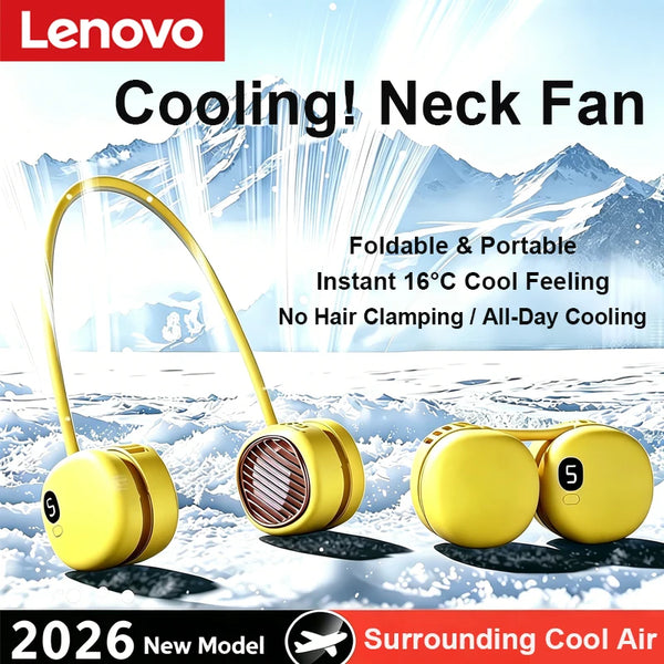 Lenovo Neck-Worn Fan Portable Wearable Personal Fan USB-Charged With 5 Speeds Foldable Cooling Fan for Students Children