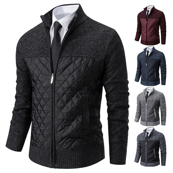 Cárdigan holgado para hombre, otoño-invierno 2023, suéter de cuello alto, chaqueta cortavientos casual de estilo patchwork
