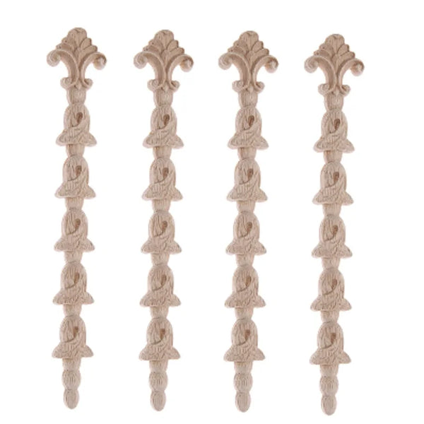 4Pc Long Wood Carved Frame Decals 22x3.5cm Furniture Decorative Onlays Appliques for Wall Door Mirror Cabinet Cupboard Headboard