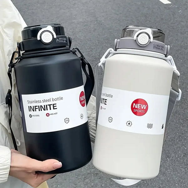 Termo de acero inoxidable de gran capacidad de 2000 ml, botella de vacío portátil, vaso aislado con cuerda, taza térmica para el hogar y exteriores
