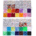 Caja con 840 piezas: cuentas de letras acrílicas redondas y planas de 7 mm, cuentas espaciadoras cuadradas y cuentas tipo pony de colores de 9 mm, kit de suministros para hacer joyería DIY