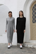 AP SS26 Women Rib Maxi Dress Comfortable Long Sleeve Lady Clothing Elegant