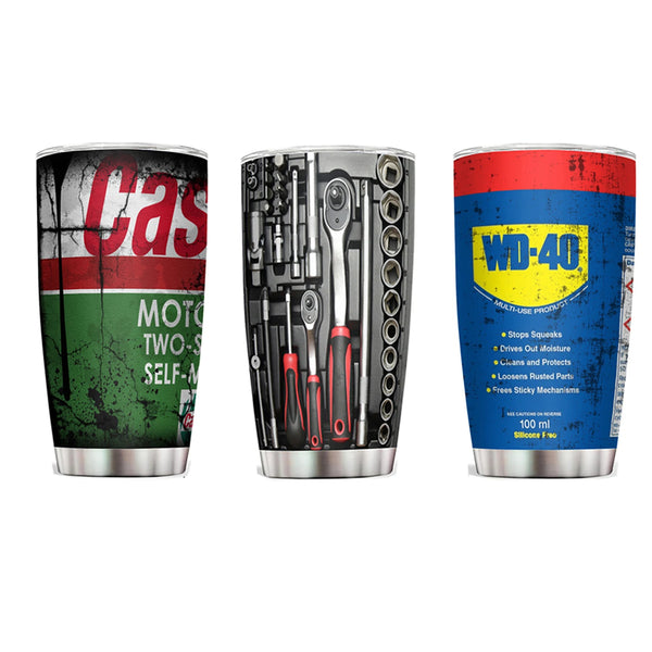 Vaso térmico de acero inoxidable de 20 oz con diseño de filtro de aceite de motor WD40, taza para coche con pajita y tapa para bebidas frías y calientes, regalo para ingeniero