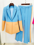 HIGH STREET Newest 2026 Designer Runway Suit Set Women's Single Button Color Block Blazer Flare Pants Suit