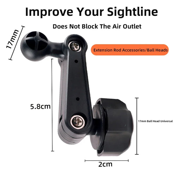 Brazo de extensión para soporte de teléfono de coche, adaptador de pantalla para salida de aire, brazo extensible, accesorios de modificación, rótula universal de 17 mm