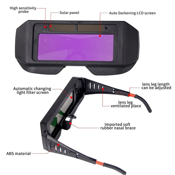 Solar Auto-Darkening Welding Goggles for TIG, MIG, MMA and Plasma Welding