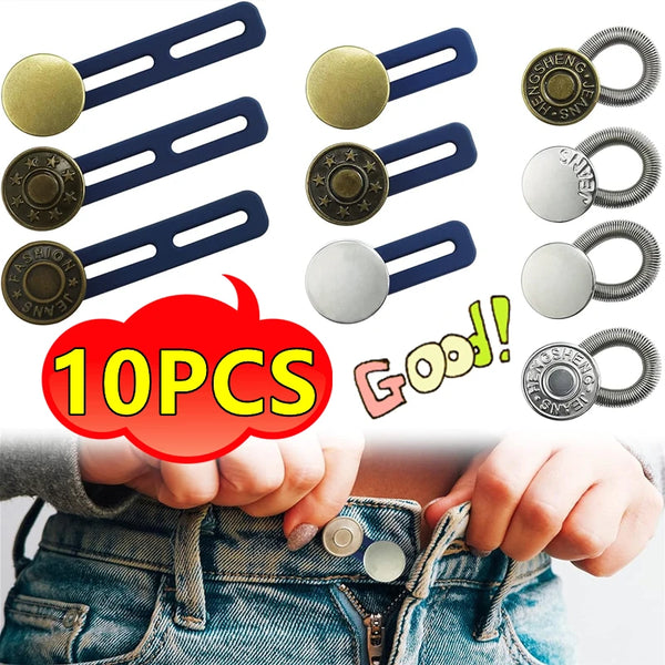 Nuevo extensor de botón de metal para pantalones y jeans (10/5/1 pieza), sin costuras, ajustable y retráctil, expansor de cintura.