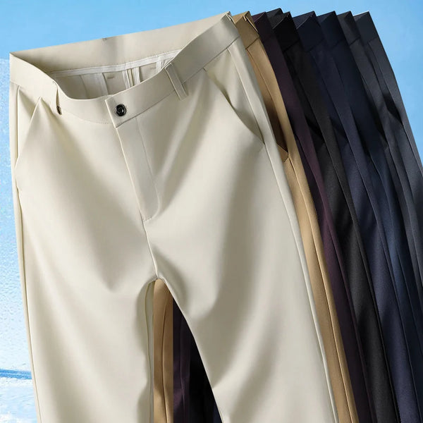 2026 Men's Spring Summer Autumn Pants Straight Stretch Casual No Trace No Ironing Fabric Silky Cool Feeling Trousers 29-42