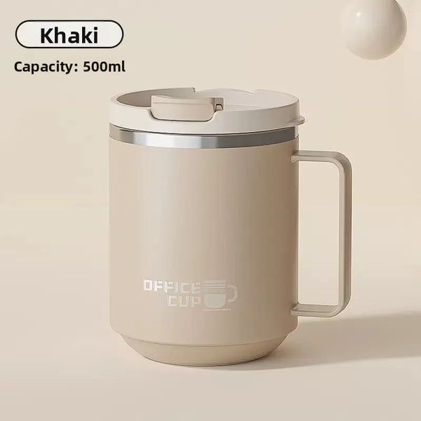 Taza de café de acero inoxidable 304 con aislamiento de doble pared, vaso de viaje a prueba de fugas con asa para adultos y estudiantes