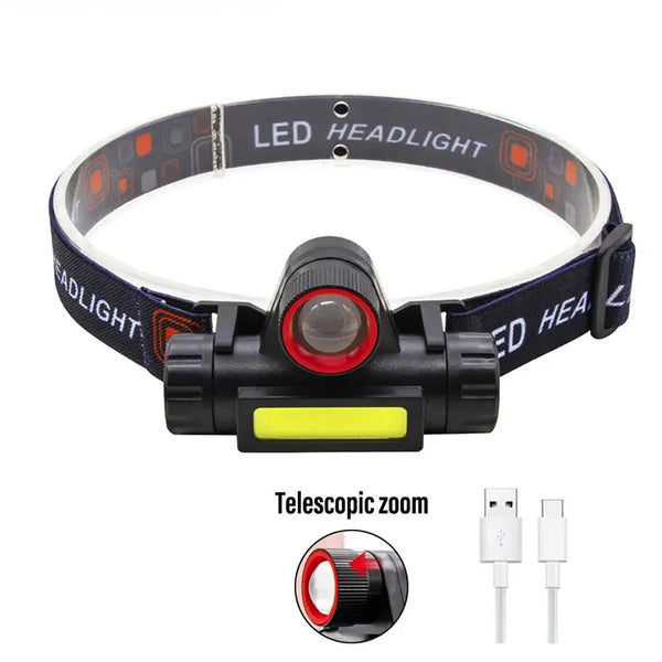 Outdoor Waterproof Camping Fishing Mining Lantern Headlight COB LED Headlamp Torch Rechargeable Headwear Flashlight With Magnet