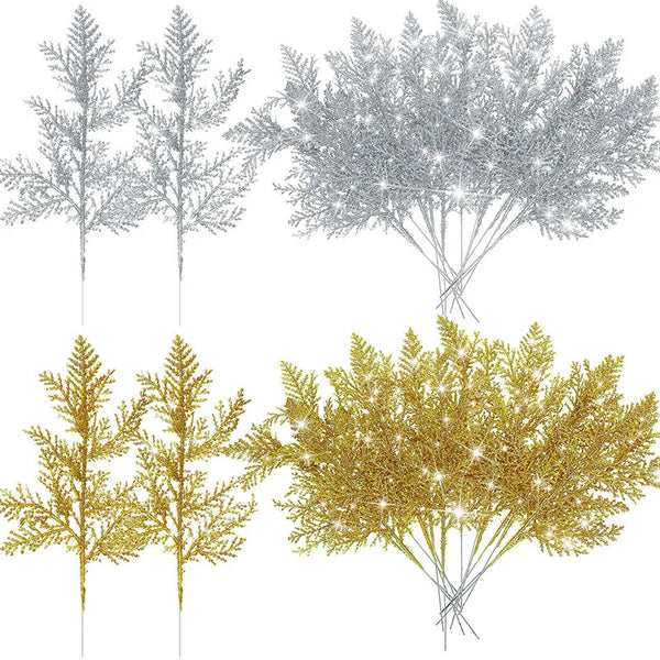 Ramas decorativas con purpurina, bayas, ramo de flores artificiales, adornos para árbol de Navidad, decoración para el hogar, Año Nuevo 2025, Navidad