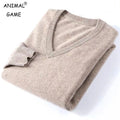 Autumn Men's V Neck Warm Pullover Sweaters Solid Color Slim Casual Sweater Long Sleeve Men's Basic Solid Color Trend Outerwear