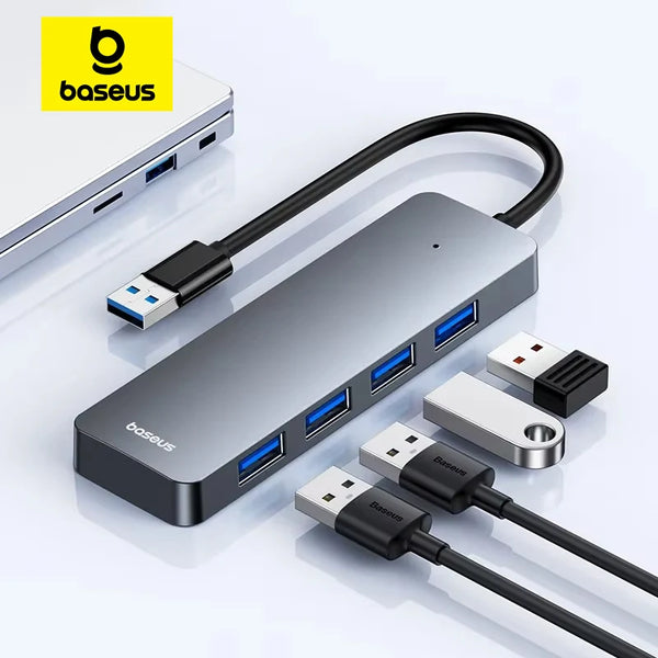 Baseus Hub USB de 4 puertos, Hub de ABS USB 3.0 para portátil, Adaptador Divisor Múltiple para Xiaomi Lenovo Macbook Accesorios de PC Ordenador
