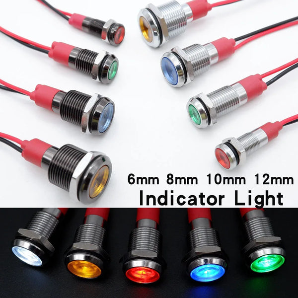 1pcs Metal Indicator Light 6mm 8mm 10mm 12mm LED Light Black Silver with Wire 3V 5V 6V 12V 24V 110V 220V Red Yellow Blue Green