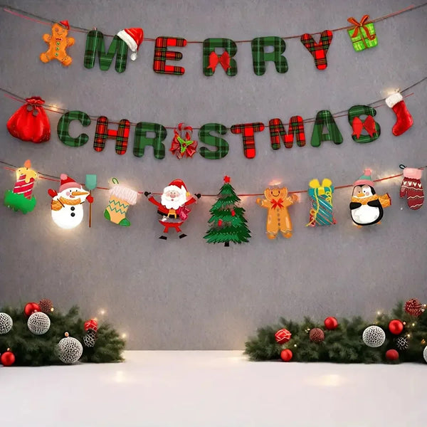1 Juego de decoración para fiesta de Navidad: pancarta de Feliz Navidad y decoraciones de fondo festivas, adornos colgantes festivos para el hogar.