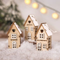 Wooden Log House Christmas Tree Ornaments, Set of 3 Printed Hanging Decorations