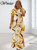 Wmstar Plus Size Dresses for Women Printed Short Sleeve Fashion Party Bodycon Stretch Button Maxi Dress Wholesale Dropshipping
