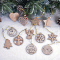 Elegant Wooden Christmas Ornaments Collection with Snowflake and Heart Designs for Home Tree Decor Festive Party Supplies,