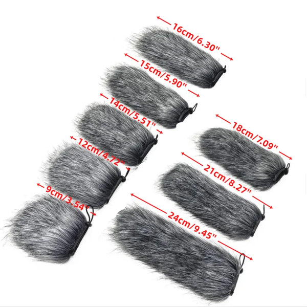 Furry Microphone Windscreen Cover, Faux Fur Wind Shield in Sizes 9-24cm