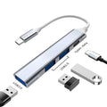 Aluminum 4-in-1 USB Hub, USB or Type C to 4 Ports Expander for Laptop and PC
